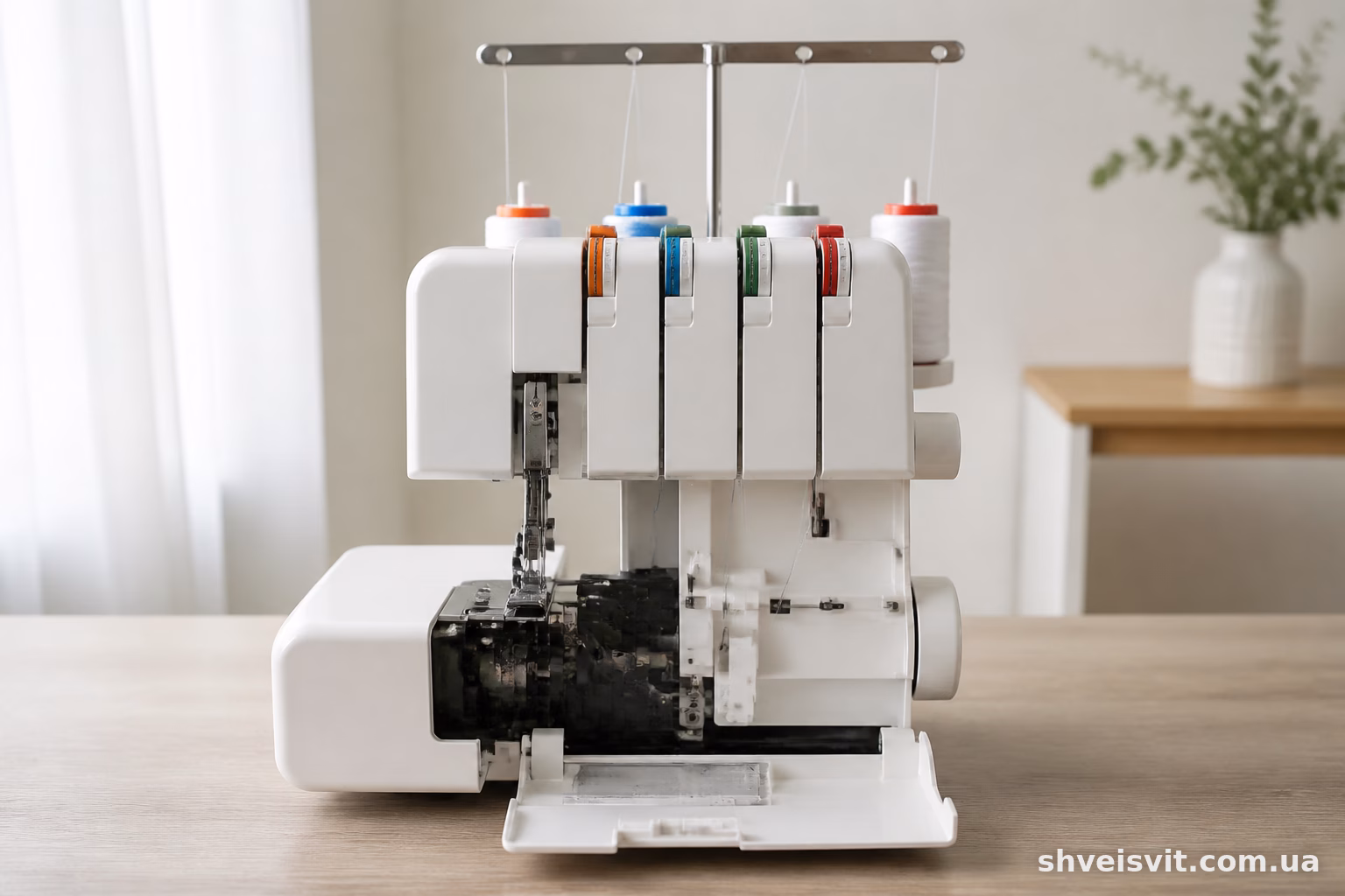 Janome MyLock 210D: схема заправки ниток